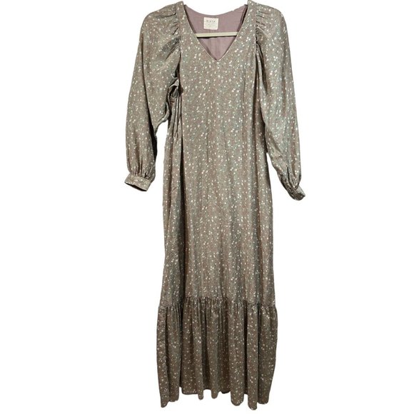 Mirth Dresses & Skirts - Mirth Silk Blend Floral Print Prarie Maxi Dress Taupe XS Cottagecore Ruffle